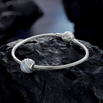 Sterling Silver Waves Charms In White Gold Plated