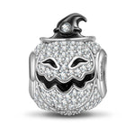 Sterling Silver Halloween Pumpkin Lantern Charms With Enamel In White Gold Plated