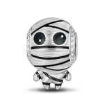 Sterling Silver Cute Mummy Charms With Enamel In White Gold Plated