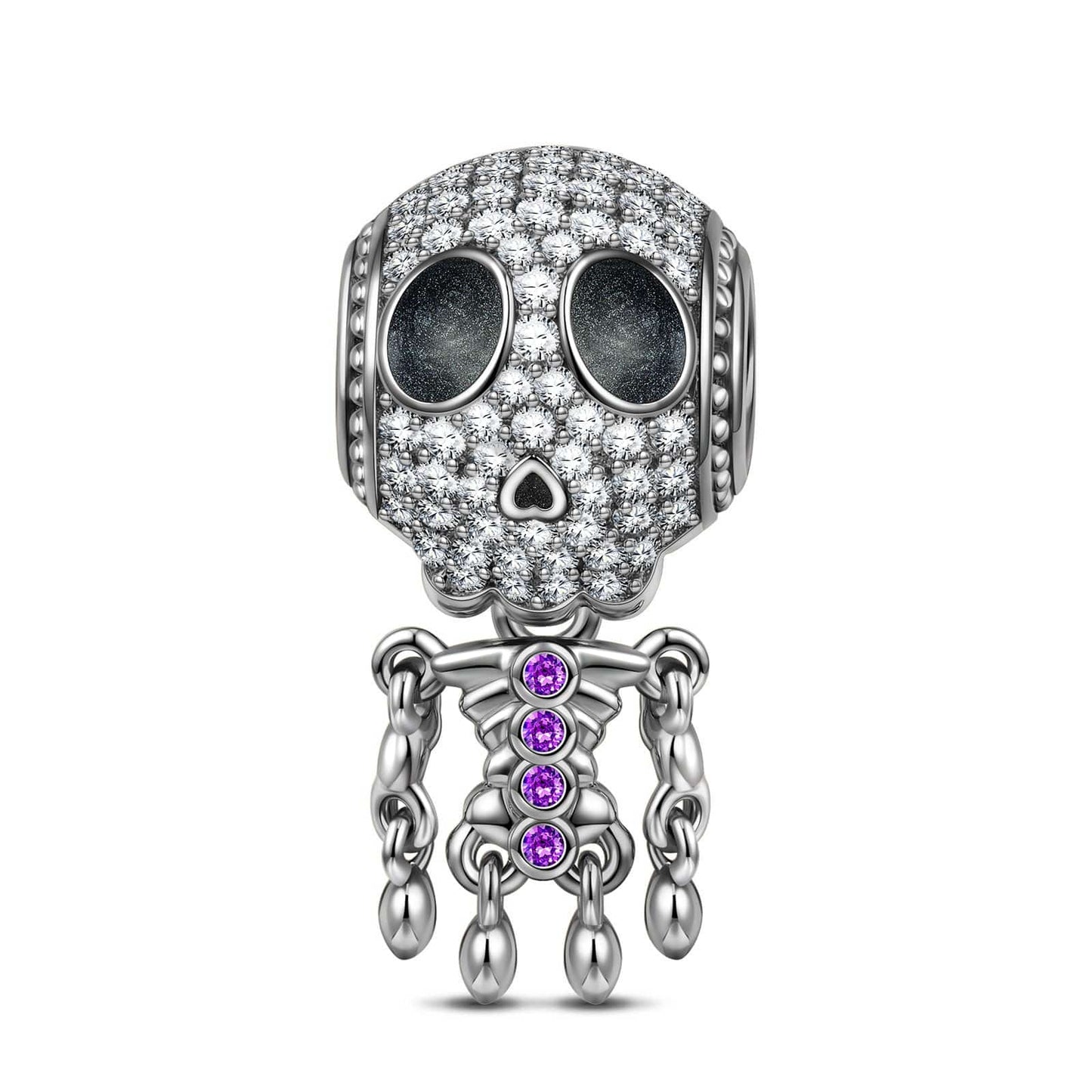 Sterling Silver Lady Skeleton Charms With Enamel In Blackened 925 Sterling Silver