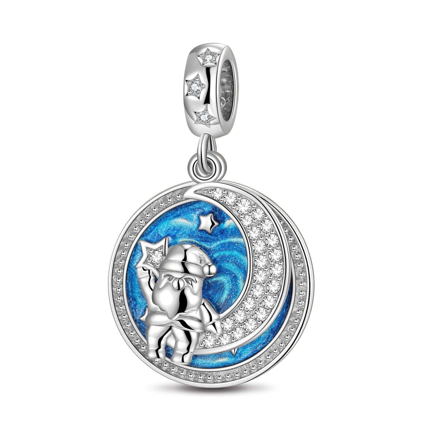 Sterling Silver Dream Santa Dangle Charms With Enamel In White Gold Plated