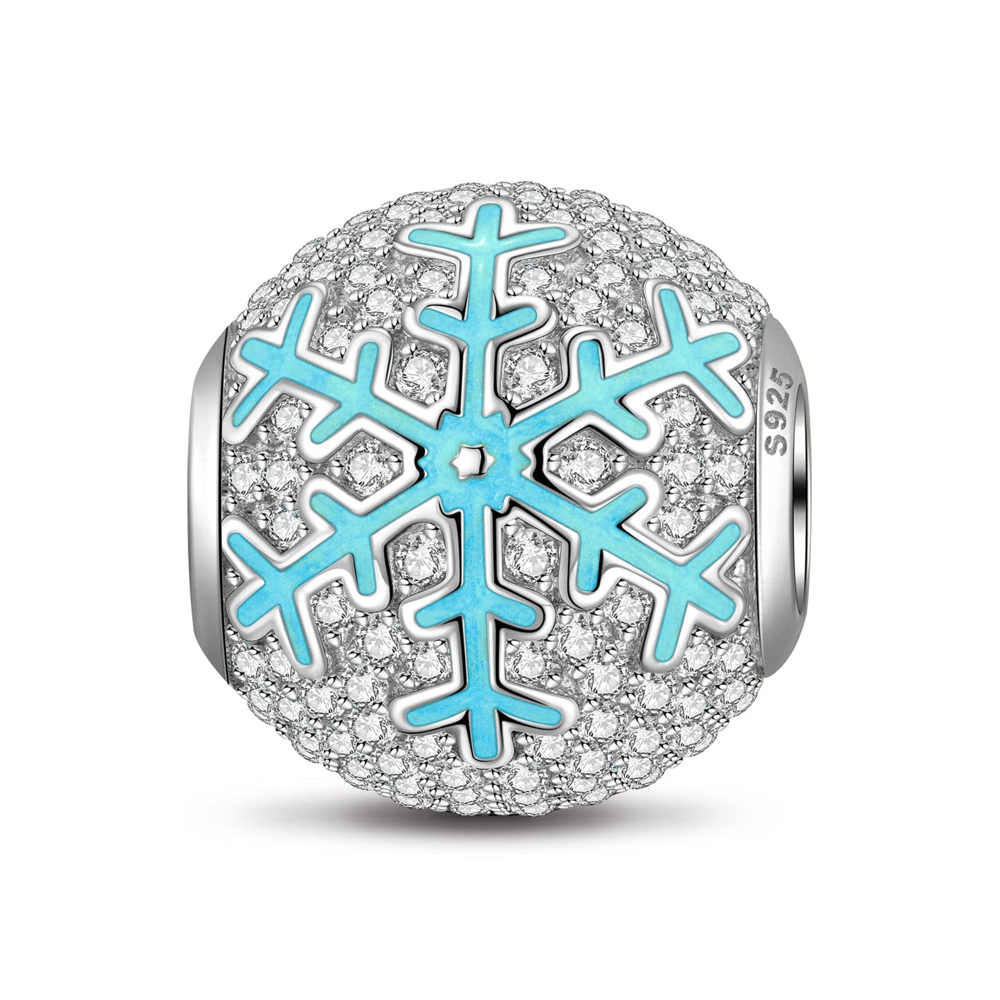 Sterling Silver Ice Flake Charms With Enamel In White Gold Plated