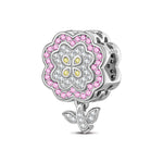 Sterling Silver Pink Daisy Flower Charms In White Gold Plated