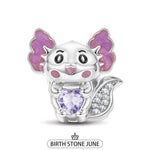 Sterling Silver Lovely Axolotl Birthstone Charms With Enamel In Silver Plated - Heartful Hugs Collection