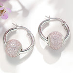 Sterling Silver Pink Zirconia Minimalist Hoop Earrings In White Gold Plated