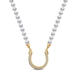 Horseshoe Tarnish-resistant Silver Pearl Necklace In 14K Gold Plated