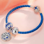 Sterling Silver Romantic Love Promise Charms Bracelet Set With Enamel In White Gold Plated