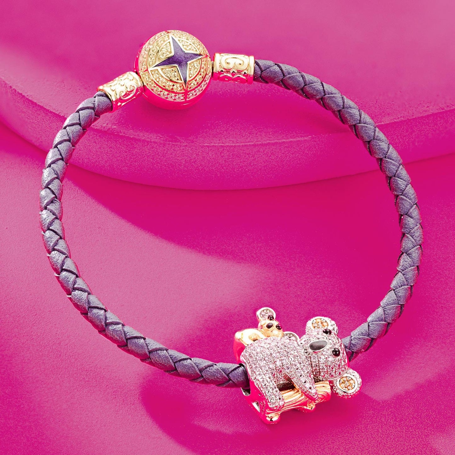 Tarnish-resistant Silver Charms Bracelet Set With Sterling Silver Cute Koala In White Gold Plated