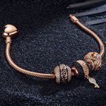 Key to Infinity Tarnish-resistant Silver Charms Bracelet Set With Enamel In Rose Gold Plated