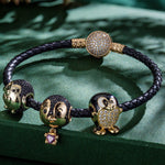 Penguin Club Tarnish-resistant Silver Animals Charms Bracelet Set With Enamel In 14K Gold Plated - Heartful Hugs Collection