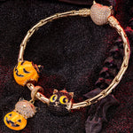 Sterling Silver Pumpkin Elf Charms Bracelet Set With Enamel In 14K Gold Plated