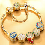 Sterling Silver Colorful Christmas Charms Bracelet Set With Enamel In 14K Gold Plated