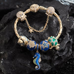 Sterling Silver Underwater Party Charms Bracelet Set With Enamel In 14K Gold Plated