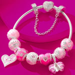 Sterling Silver Barbie Island Charms Bracelet Set With Enamel In White Gold Plated
