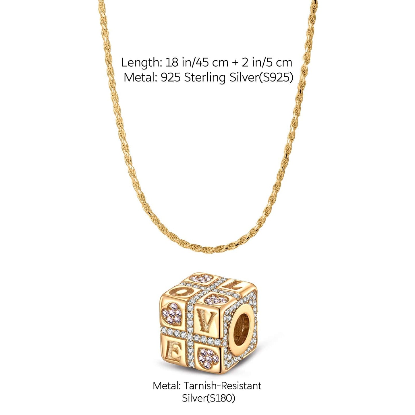 Sterling Silver Love Cube Necklace Set In 14K Gold Plated