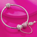 Sterling Silver Romantic Love Charms Bracelet Set With Enamel In White Gold Plated