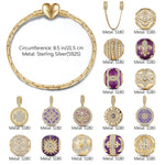 Sterling Silver Purple Romantic Charms Bracelet Set With Enamel In 14K Gold Plated - Exclusive Christmas Gift Box