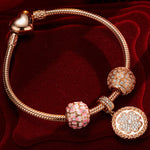 Sterling Silver Charms Bracelet Set With Enamel In Rose Gold Plated