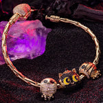 Sterling Silver Cute Mummy and Cat Charms Bracelet Set With Enamel In 14K Gold Plated