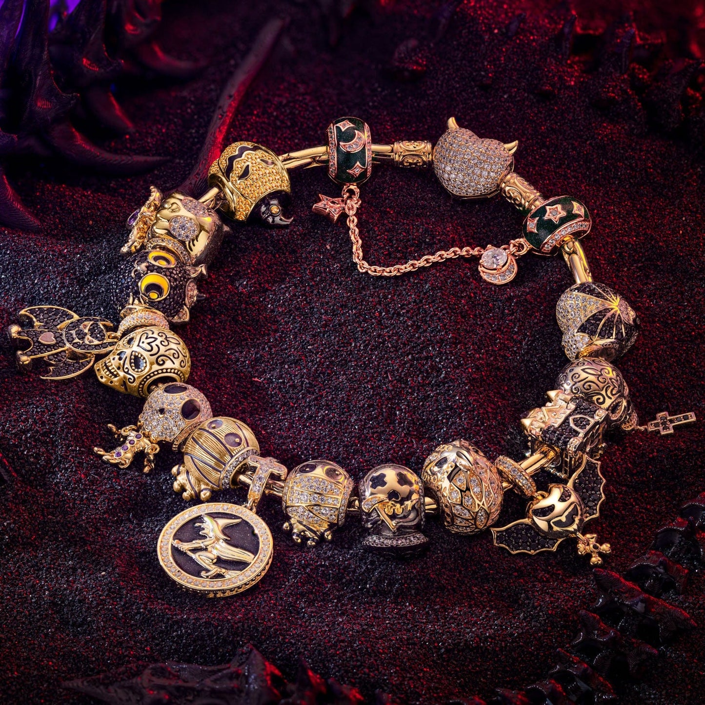 Sterling Silver The Lost Ghostdom Charms Bracelet Set With Enamel In 14K Gold Plated