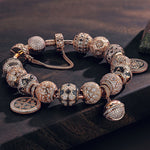 Sterling Silver My Lord, My Glory Bamboo Chain Charms Bracelet Set With Enamel In Rose Gold Plated
