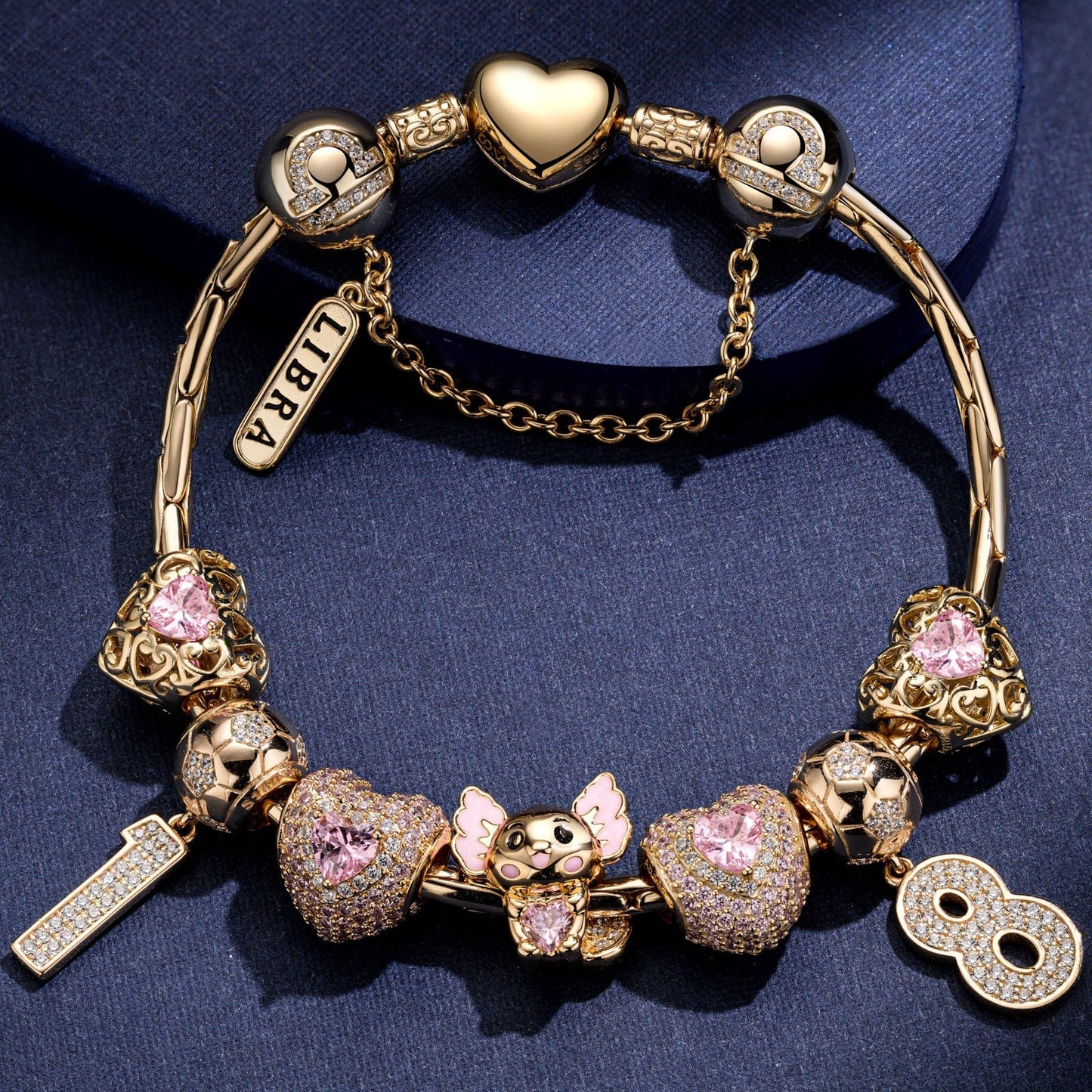 Sterling Silver Lovely Axolotl October Birthstone Charms Bracelet Set With Enamel In 14K Gold Plated