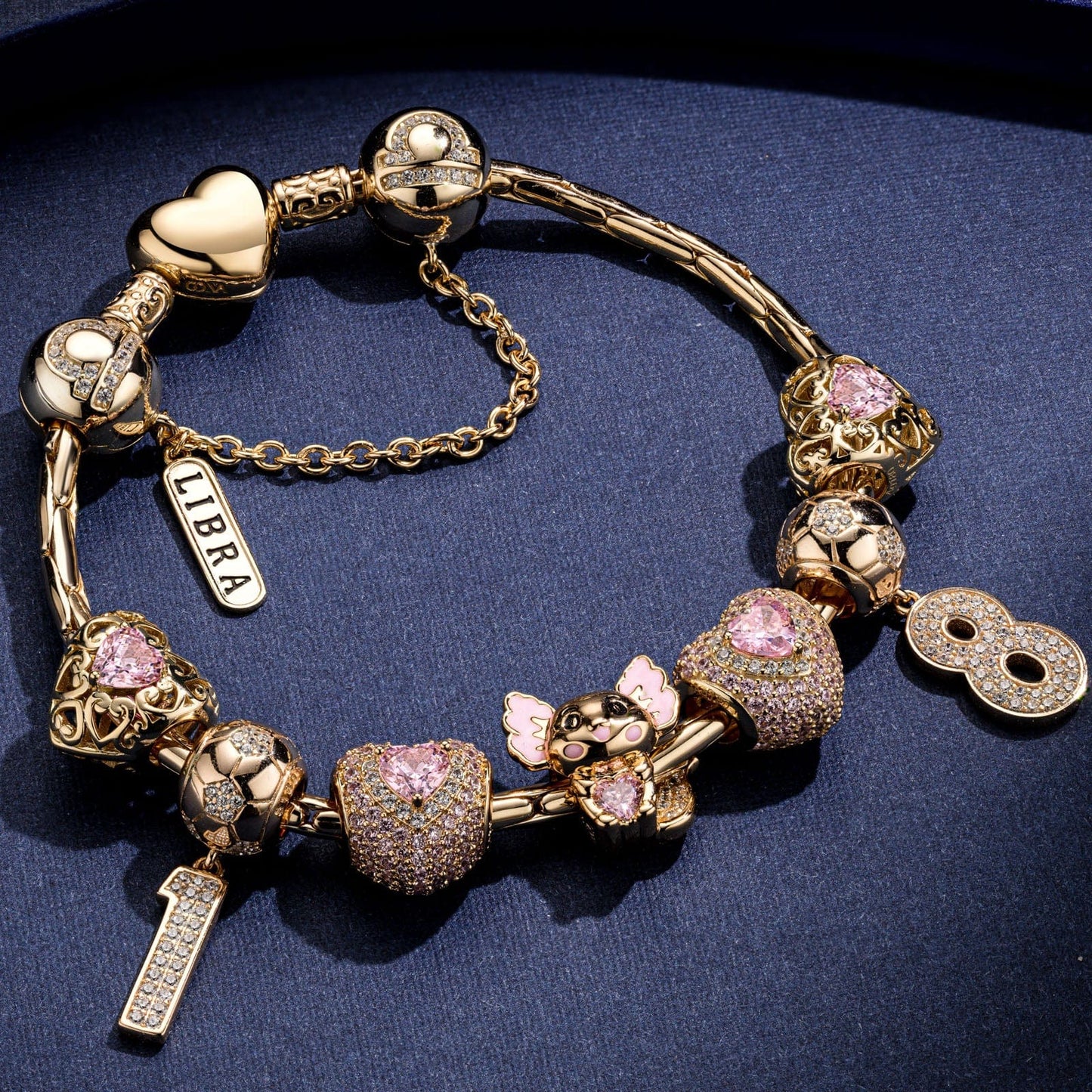 Sterling Silver Lovely Axolotl October Birthstone Charms Bracelet Set With Enamel In 14K Gold Plated