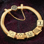 Sterling Silver Halloween Ghost Rectangular Charms Bracelet Set With Enamel In 14K Gold Plated