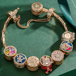 Sterling Silver Jolly Christmas Charms Bracelet Set With Enamel In 14K Gold Plated