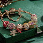Sterling Silver Festive Feasts Charms Bracelet Set With Enamel In 14K Gold Plated