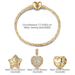 Sterling Silver Starlight Love Charms Bracelet Set In 14K Gold Plated