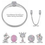 Sterling Silver Kitten and Reindeer Animals Charms Bracelet Set With Enamel In Silver Plated - Heartful Hugs Collection