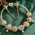 Sterling Silver Embrace the Joy of Innocence Animals Charms Bracelet Set In 14K Gold Plated - Heartful Hugs Collection