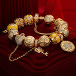 Sterling Silver Autumn in Tuscany Bamboo Chain Charms Bracelet Set With Enamel In 14K Gold Plated