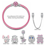 Sterling Silver Cheerful Critter Animals Charms Bracelet Set With Enamel In Silver Plated