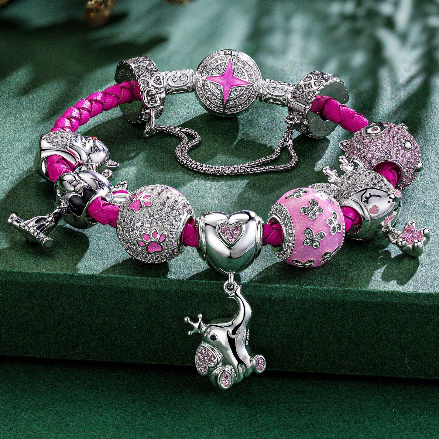 Sterling Silver My Lucky Treasures Animals Charms Bracelet Set With Enamel In Silver Plated