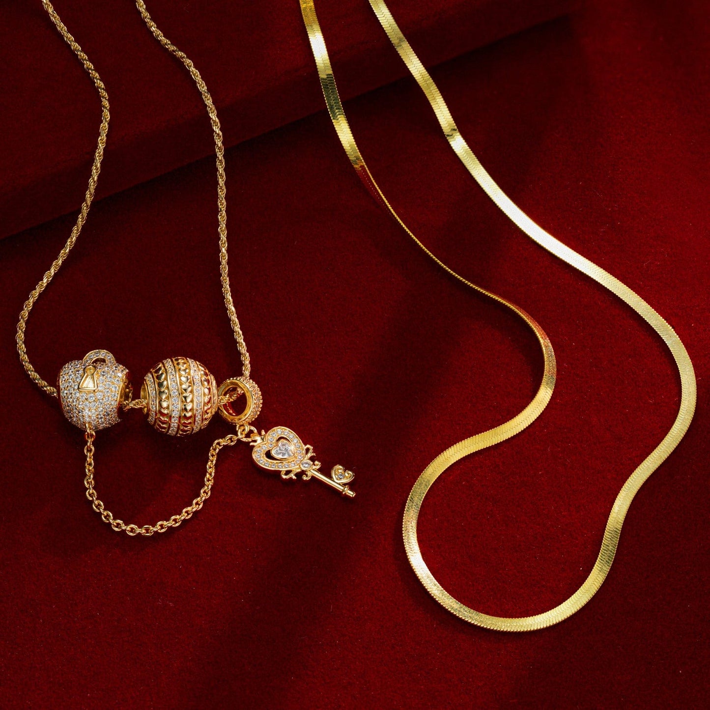 Sterling Silver Necklace Set In 14K Gold Plated