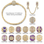 Sterling Silver Romantic Blossoming Sanctuary Charms Bracelet Set With Enamel In 14K Gold Plated