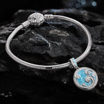 Sterling Silver Ocean Waves Charms Bracelet Set With Enamel In White Gold Plated