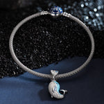 Sterling Silver Playful Whale Charms Bracelet Set With Enamel In White Gold Plated