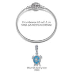 Sterling Silver Roaming Turtles Charms Bracelet Set With Enamel In White Gold Plated