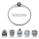 Sterling Silver Halloween Castle Charms Bracelet Set With Enamel In White Gold Plated