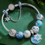 Sterling Silver Snowflake Symphony Charms Bracelet Set With Enamel In White Gold Plated