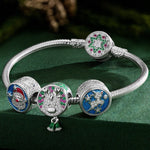 Sterling Silver Snowy Christmas Charms Bracelet Set With Enamel In White Gold Plated
