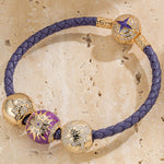 Blooming Mulberry Purple Tarnish-resistant Silver Charms Bracelet Set With Enamel In 14K Gold Plated