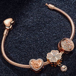 Smiling Flower Tarnish-resistant Silver Charms Bracelet Set In Rose Gold Plated
