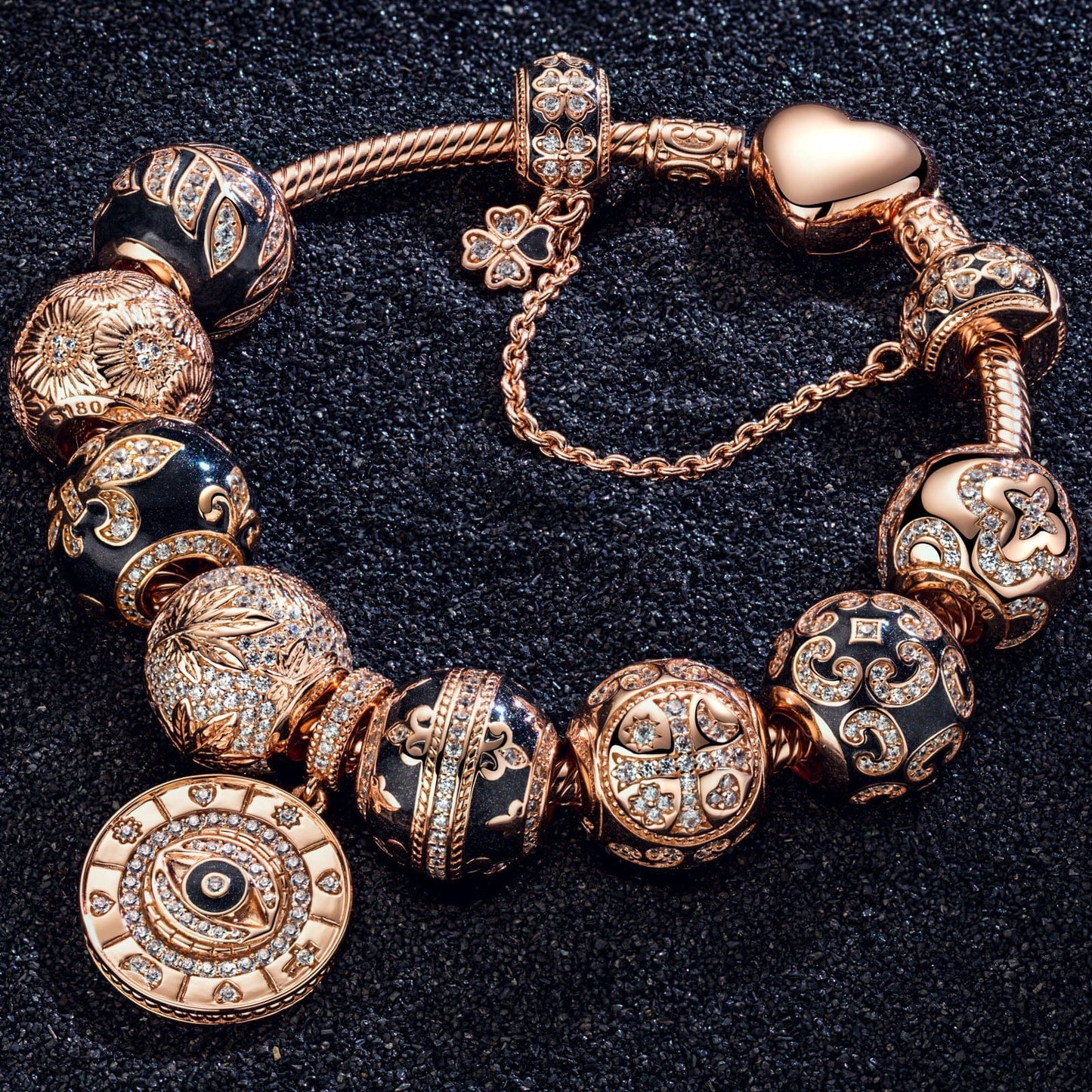 Memories Of Versailles Tarnish-resistant Silver Charms Bracelet Set With Enamel In Rose Gold Plated