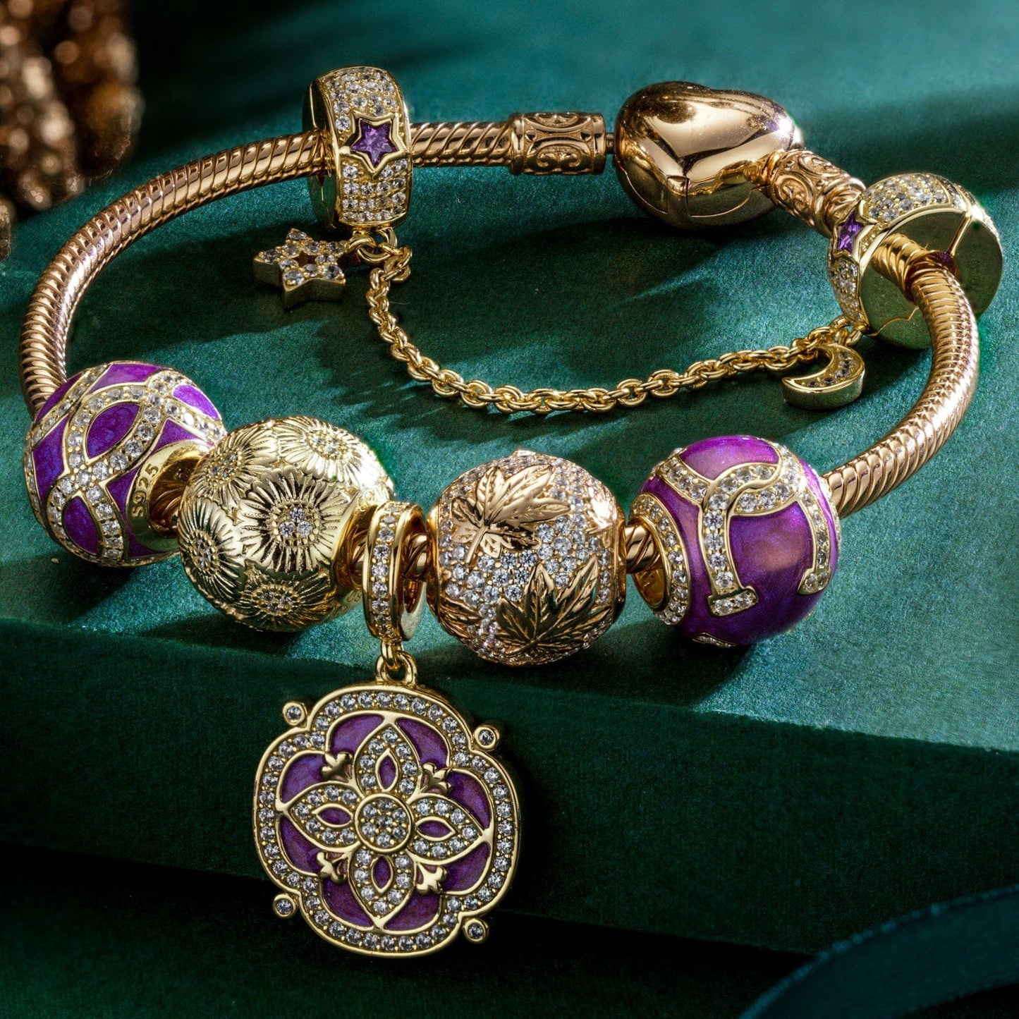 Sterling Silver Impressions Of Versailles Charms Bracelet Set With Enamel In 14K Gold Plated