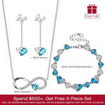 Sterling Silver Necklace and Earrings and Bracelet Set In White Gold Plated